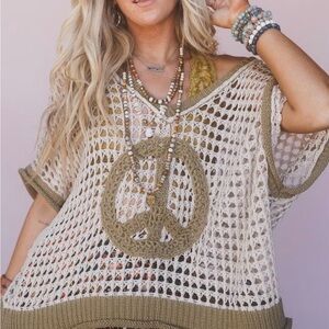 POL Peace Crochet Knit Top